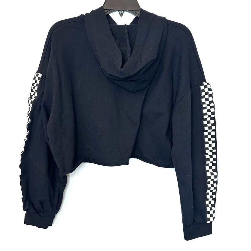 Tres Bien Raw Hem long Sleeve Checkered Racing Cropped Pullover Hoodie Sweatshir